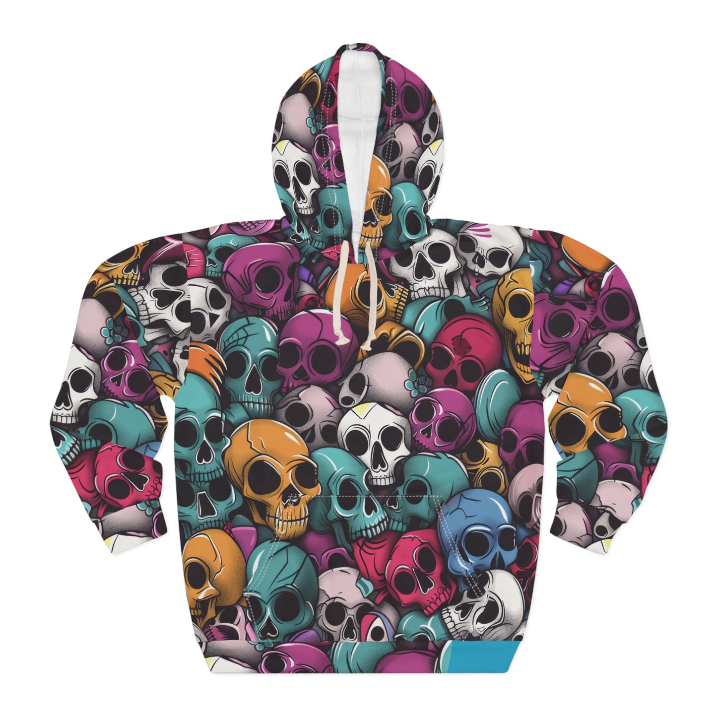 Vibrant Skull Print Unisex Pullover Hoodie - Perfect for Halloween and Everyday Wear