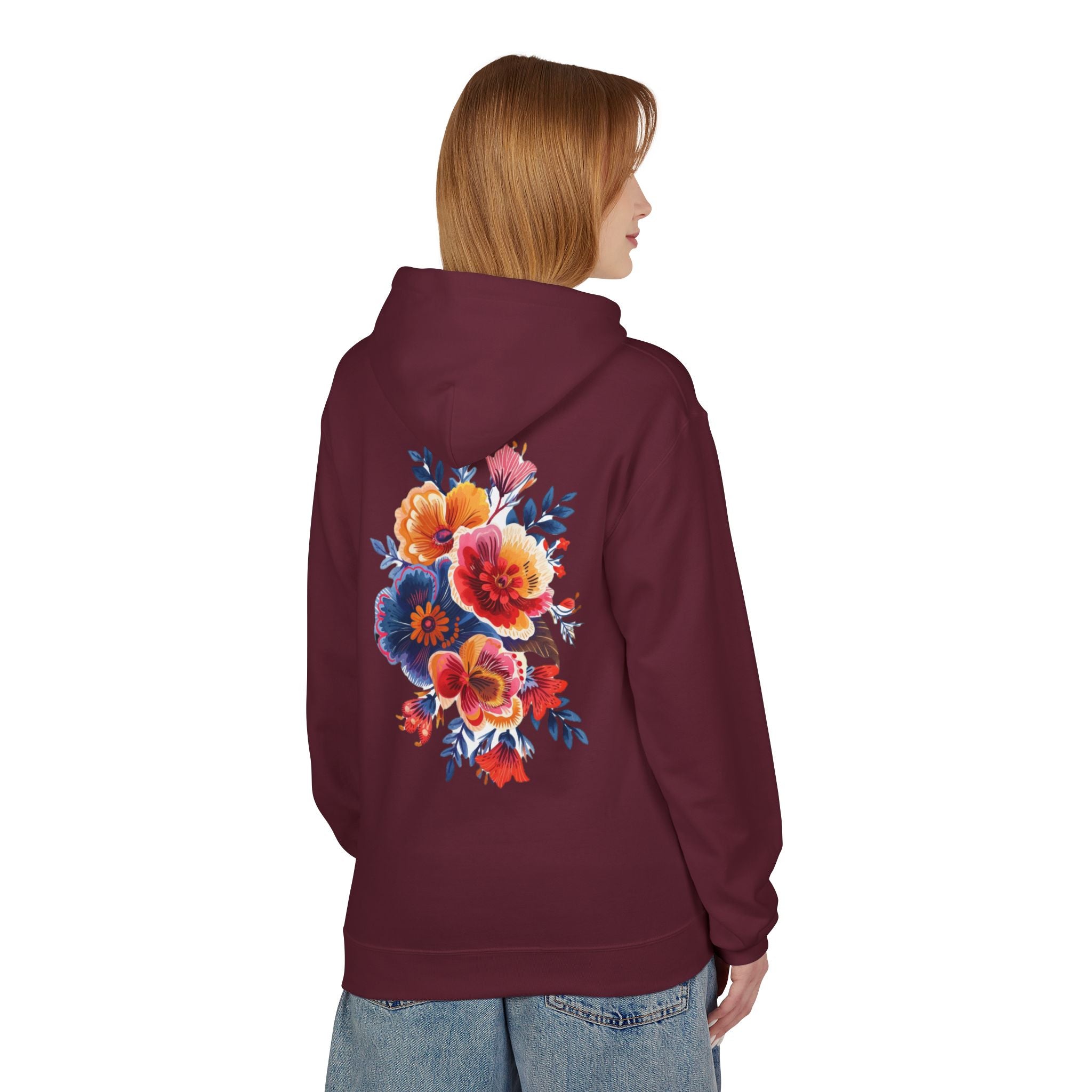 Boho Floral Fleece Hoodie — Bohemian Flower Design