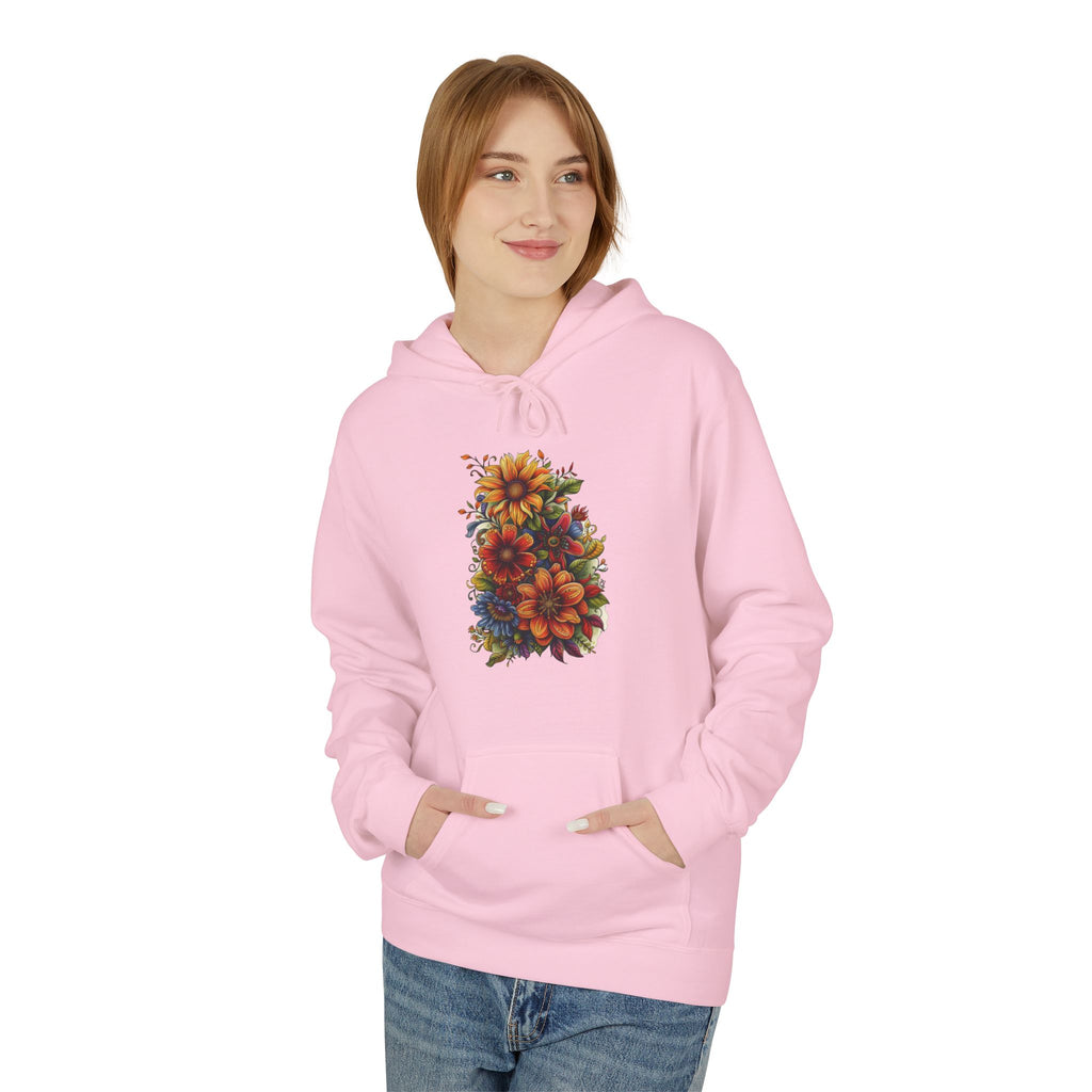 Floral Burst Hoodie — Vibrant Autumn Flower Graphic Sweatshirt
