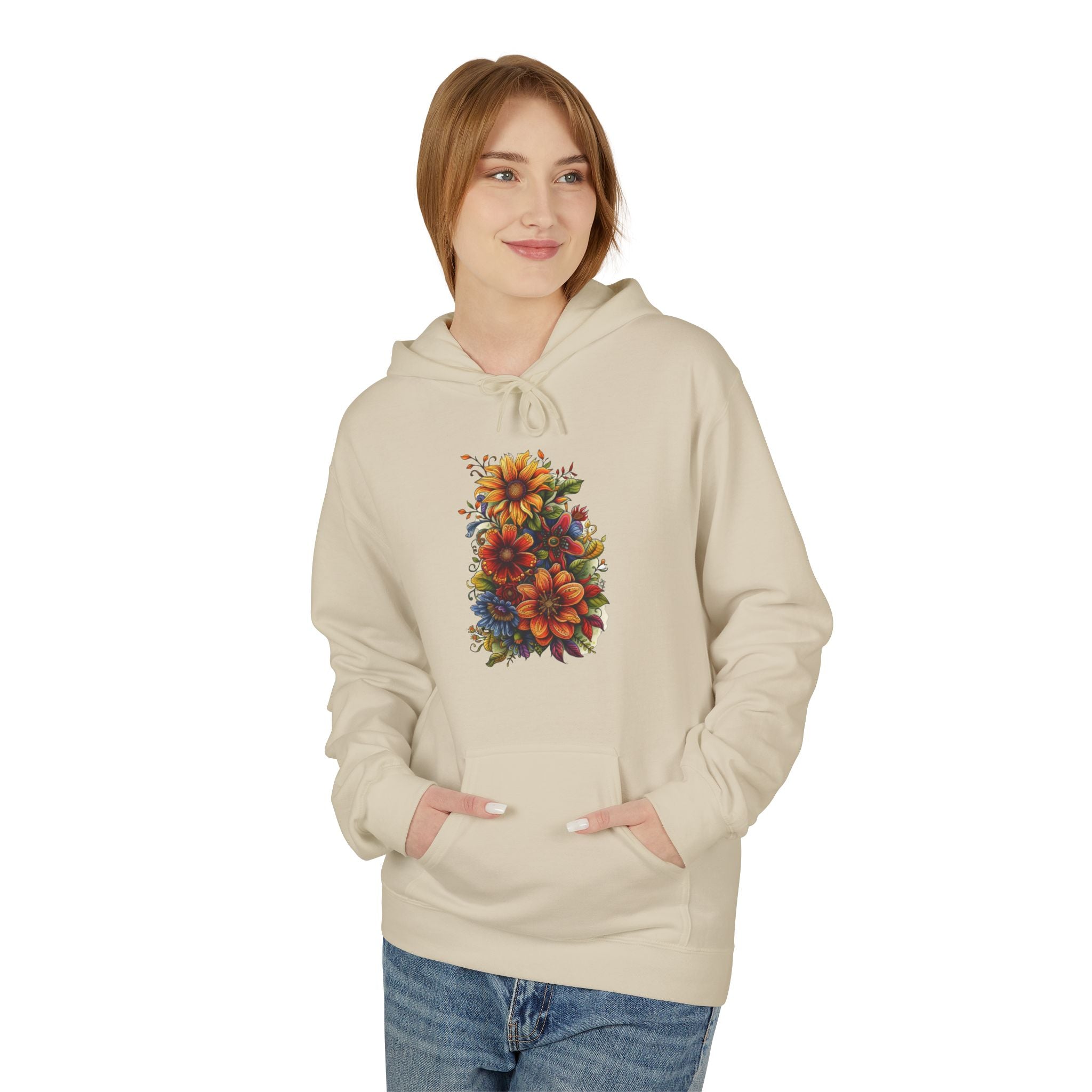 Floral Burst Hoodie — Vibrant Autumn Flower Graphic Sweatshirt