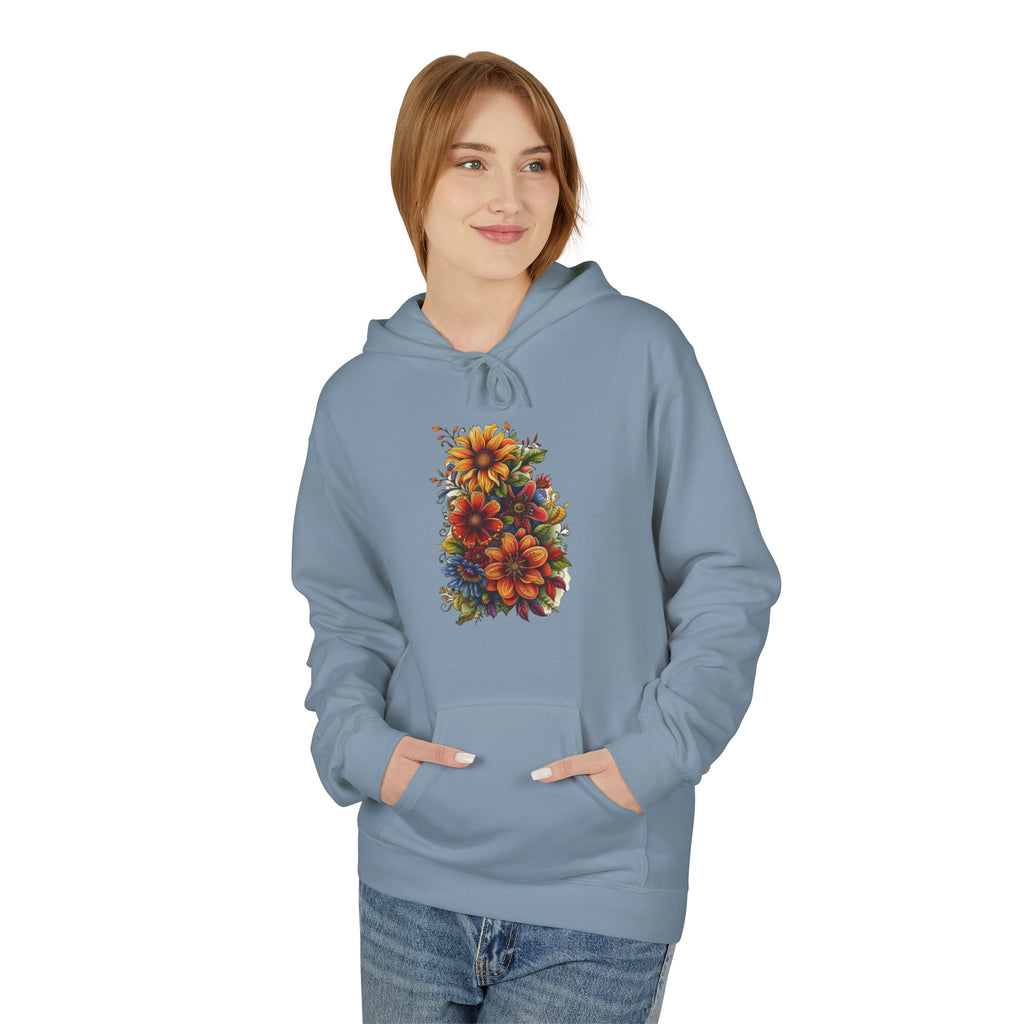 Floral Burst Hoodie — Vibrant Autumn Flower Graphic Sweatshirt