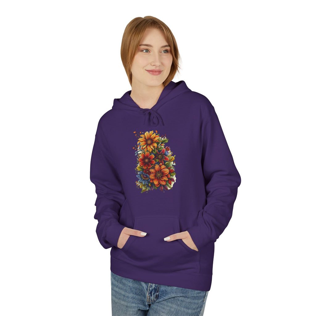 Floral Burst Hoodie — Vibrant Autumn Flower Graphic Sweatshirt