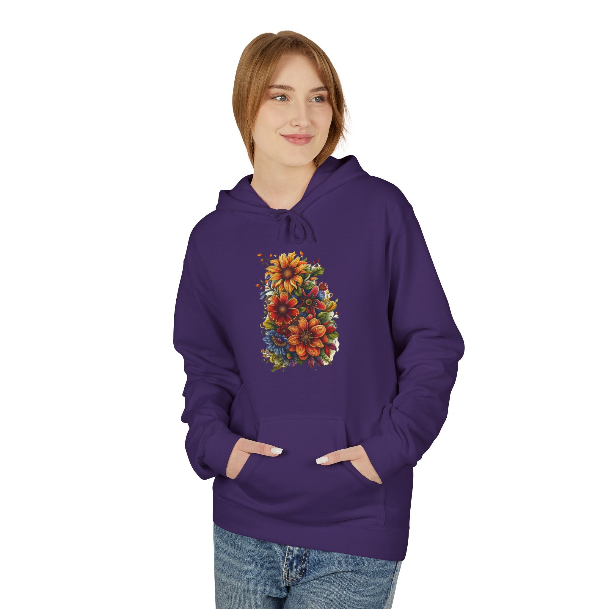Floral Burst Hoodie — Vibrant Autumn Flower Graphic Sweatshirt