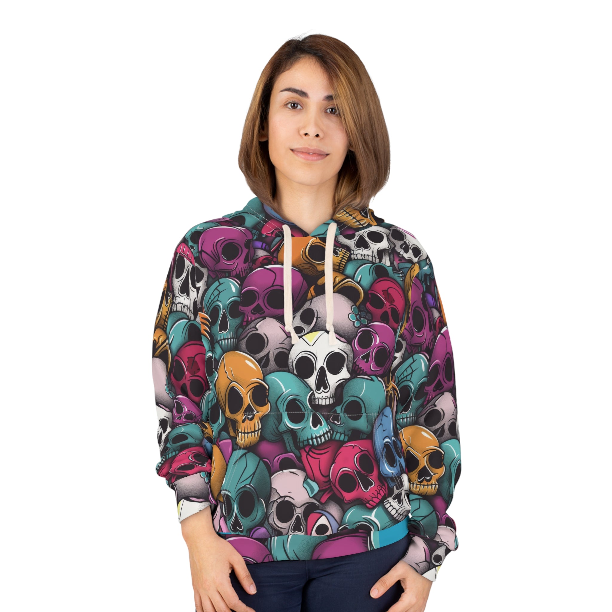 Vibrant Skull Print Unisex Pullover Hoodie - Perfect for Halloween and Everyday Wear