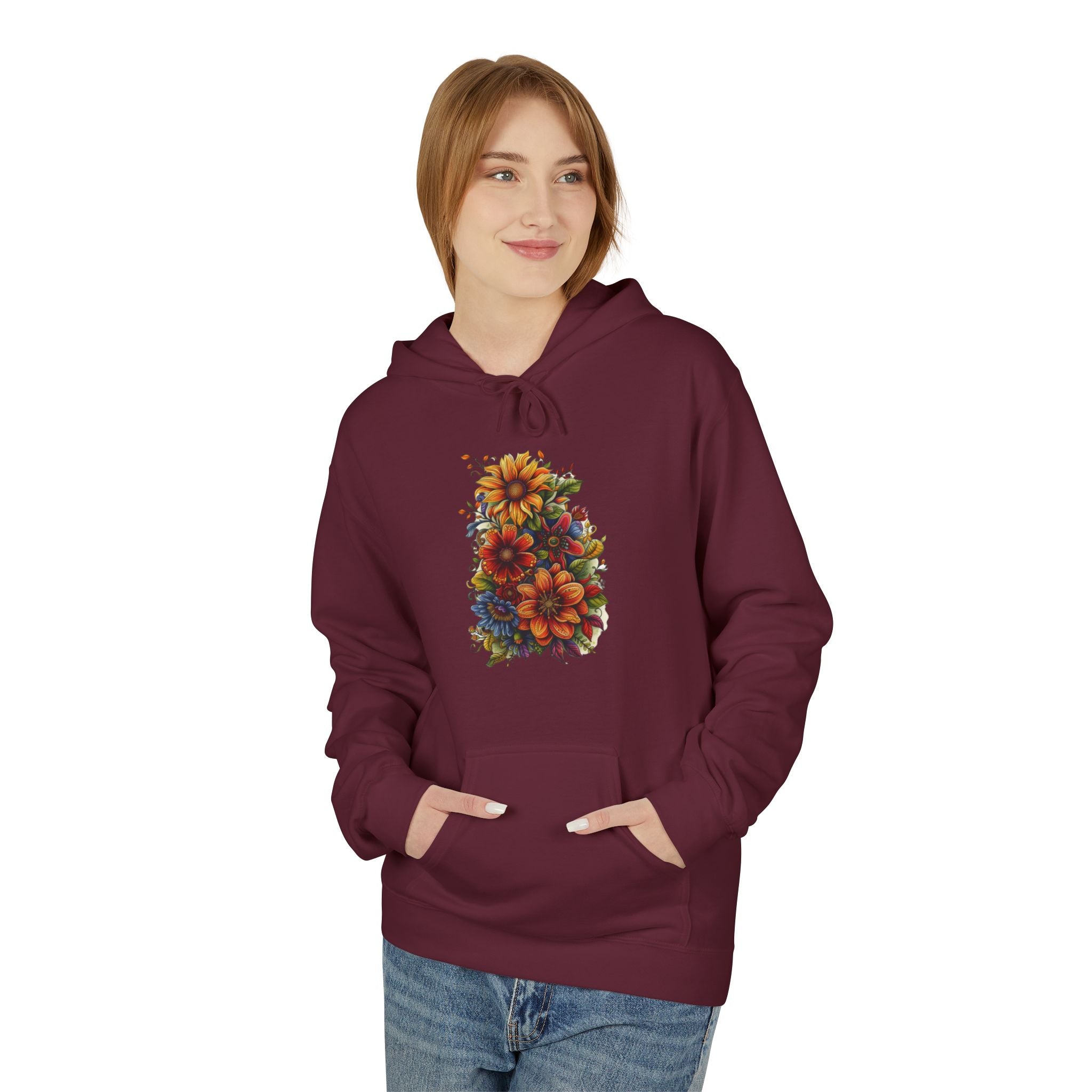 Floral Burst Hoodie — Vibrant Autumn Flower Graphic Sweatshirt
