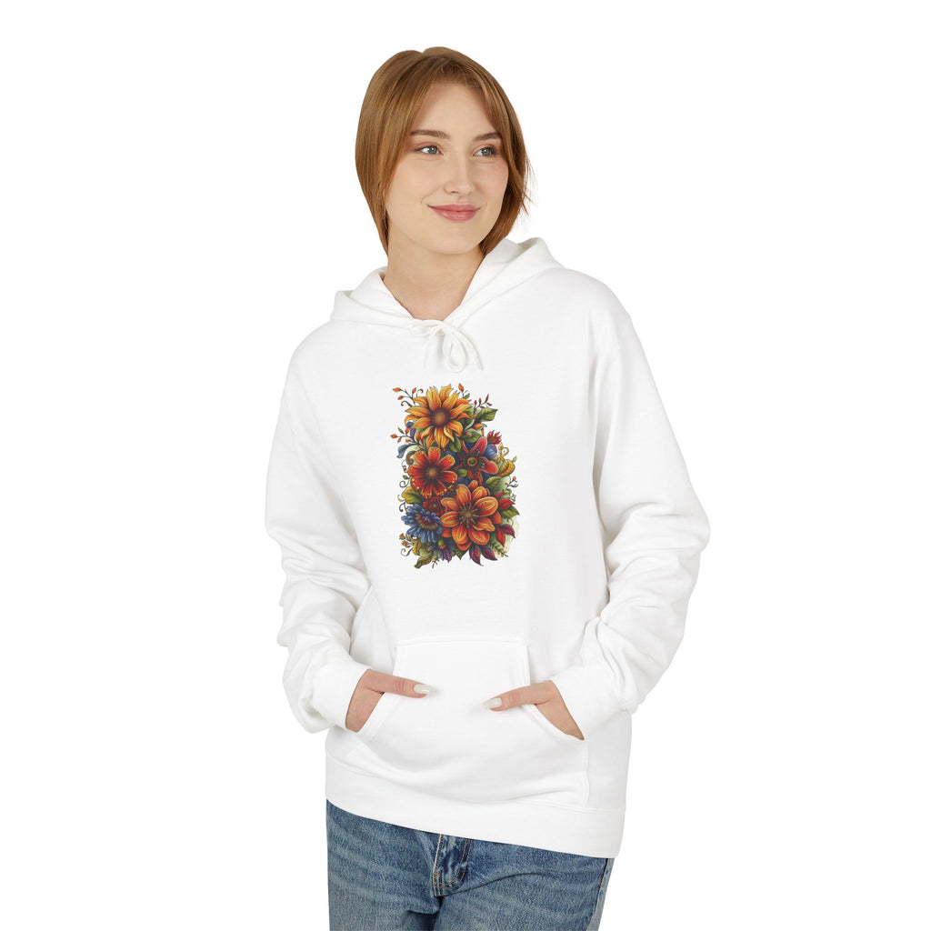 Floral Burst Hoodie — Vibrant Autumn Flower Graphic Sweatshirt