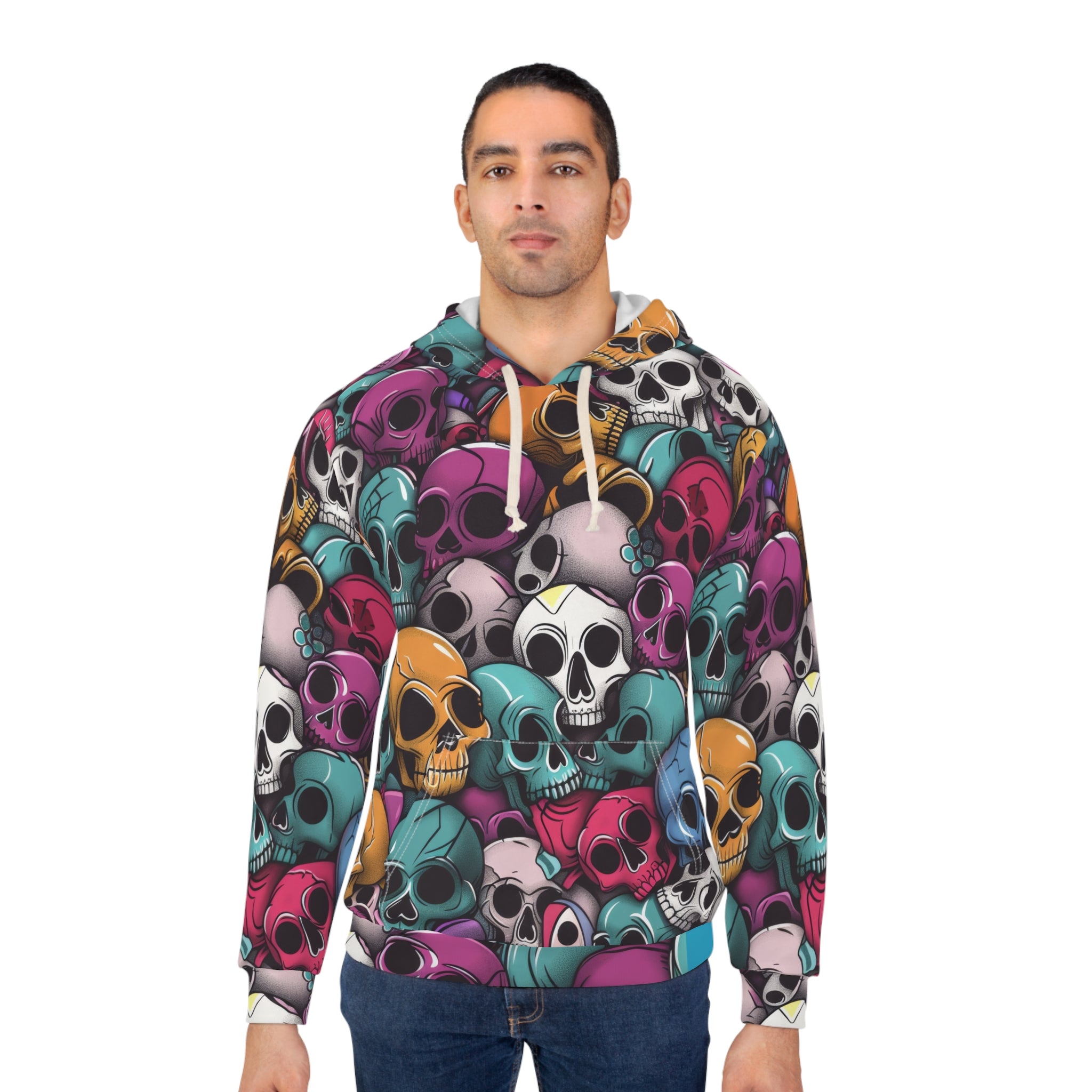 Vibrant Skull Print Unisex Pullover Hoodie - Perfect for Halloween and Everyday Wear