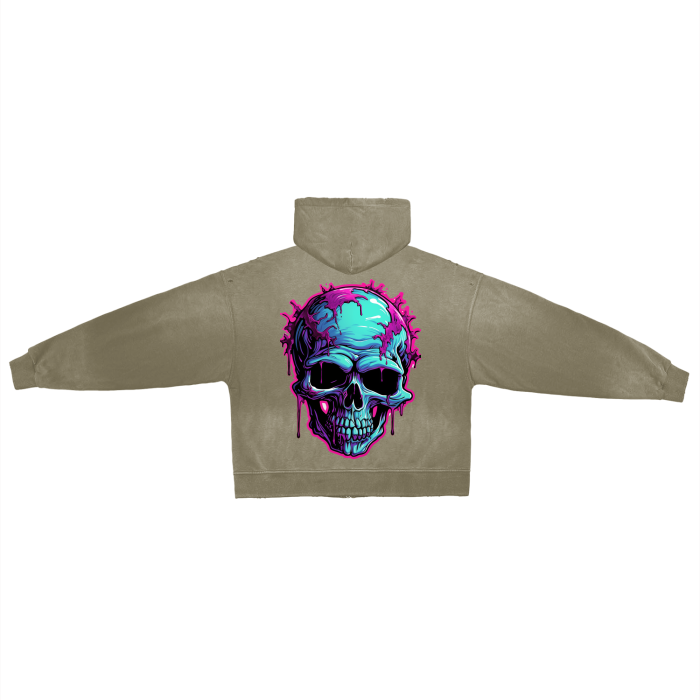 Post-Apocalyptic Aesthetic Pure Cotton Hand-Frayed Monkey Washed Zip Hoodie