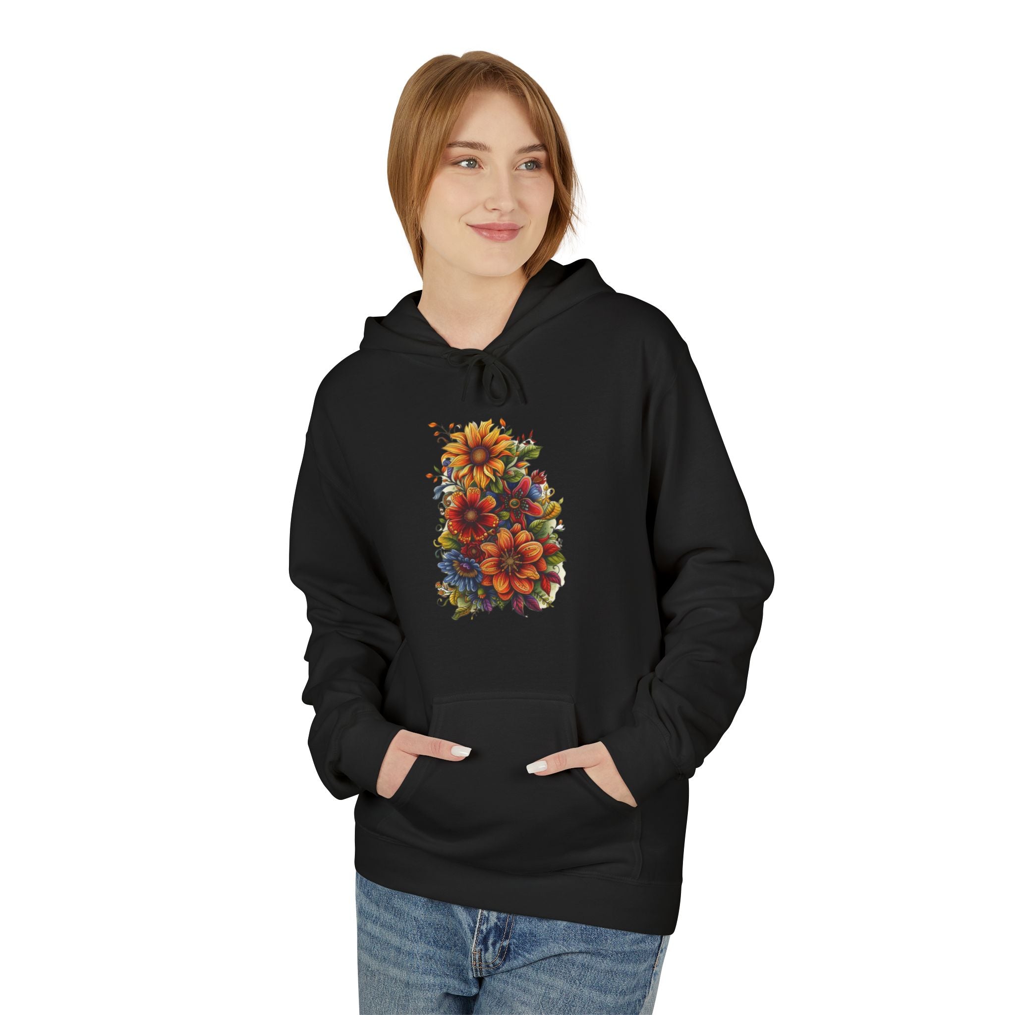 Floral Burst Hoodie — Vibrant Autumn Flower Graphic Sweatshirt