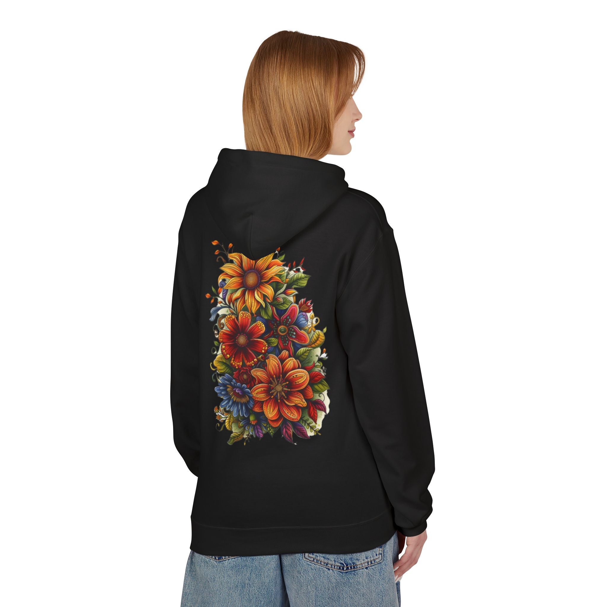 Floral Burst Hoodie — Vibrant Autumn Flower Graphic Sweatshirt