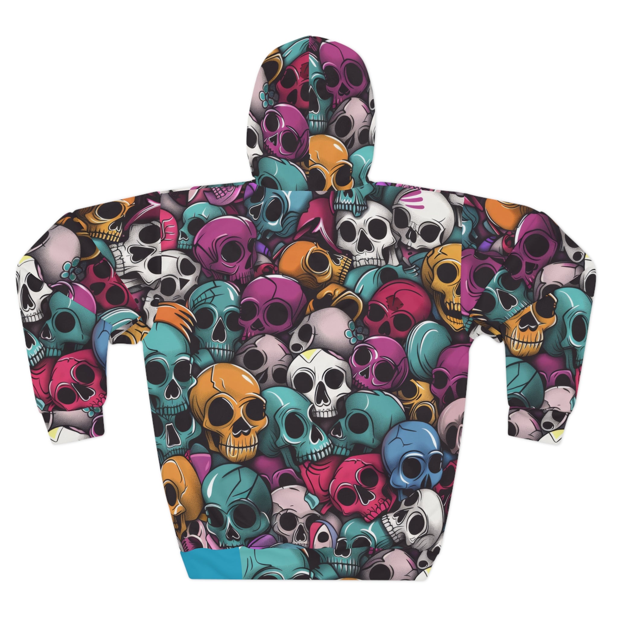 Vibrant Skull Print Unisex Pullover Hoodie - Perfect for Halloween and Everyday Wear