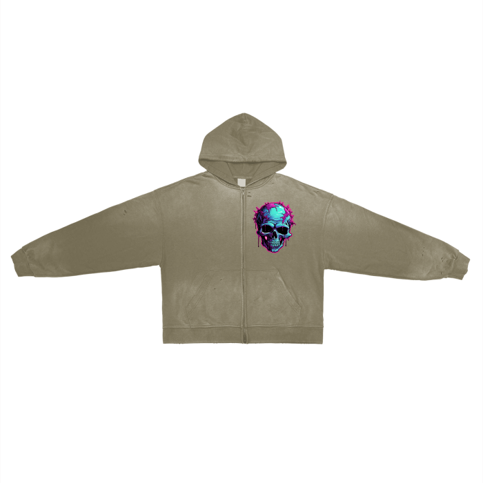 Post-Apocalyptic Aesthetic Pure Cotton Hand-Frayed Monkey Washed Zip Hoodie